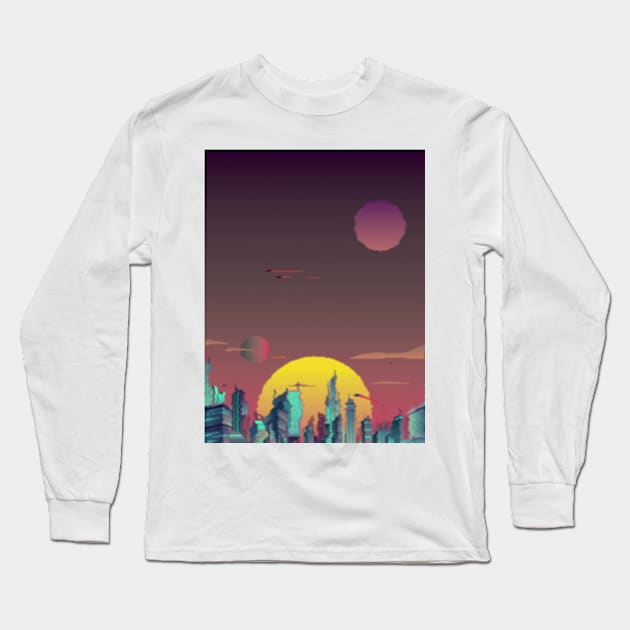 Neon Nights Vaporwave Aesthetic Long Sleeve T-Shirt by 80snerd